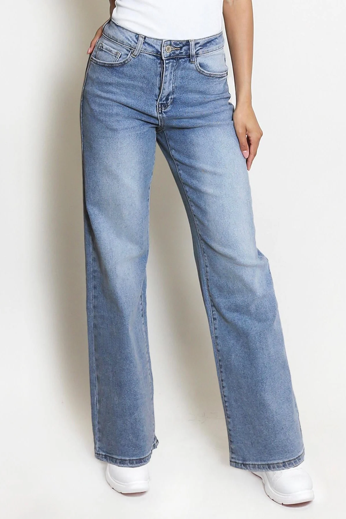 KATCH ME Street Style Versatile High Waist Wide Leg Stretch Jeans - Image 12