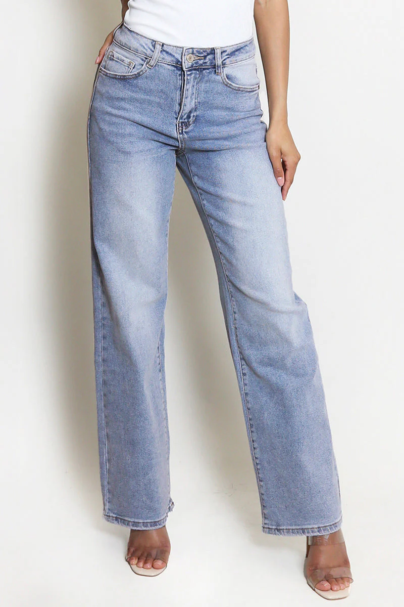 KATCH ME Street Style Versatile High Waist Wide Leg Stretch Jeans - Image 18