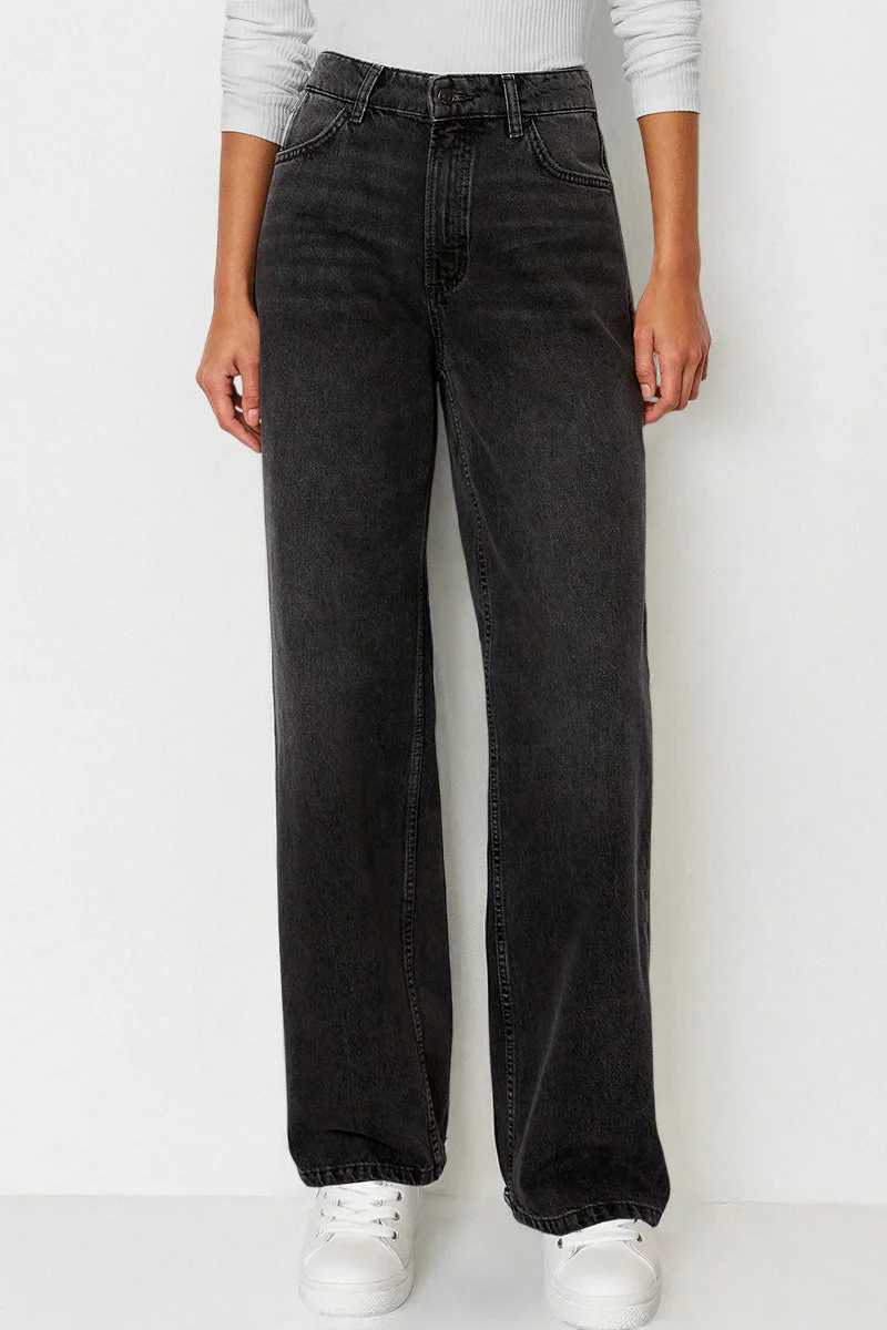 KATCH ME Street Style Versatile High Waist Wide Leg Stretch Jeans - Image 19
