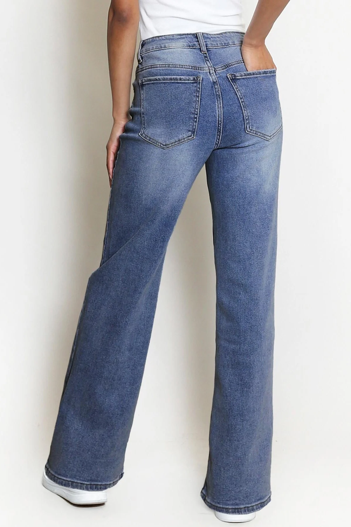 KATCH ME Street Style Versatile High Waist Wide Leg Stretch Jeans - Image 3