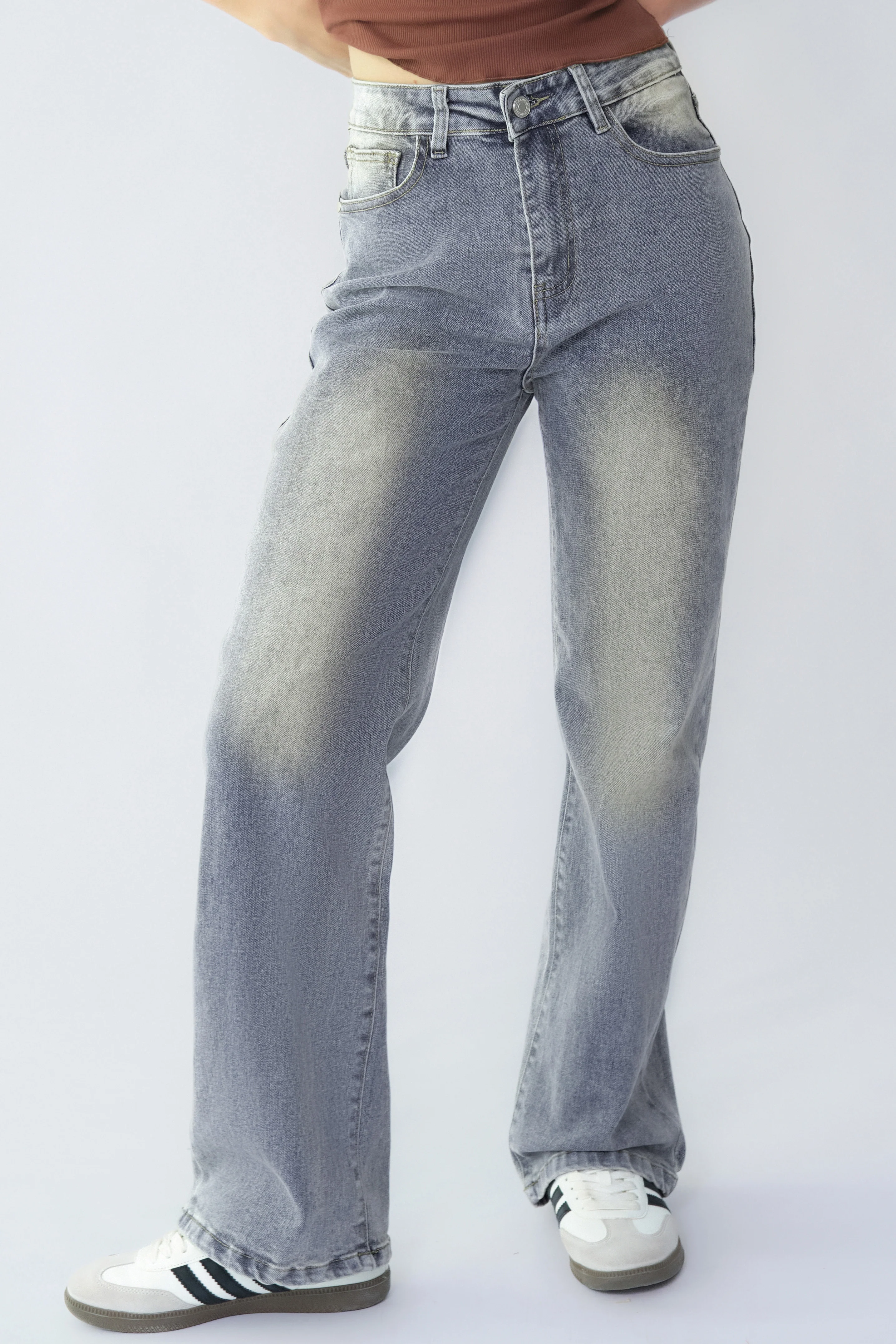 KATCH ME Street Style Versatile High Waist Wide Leg Stretch Jeans - Image 4