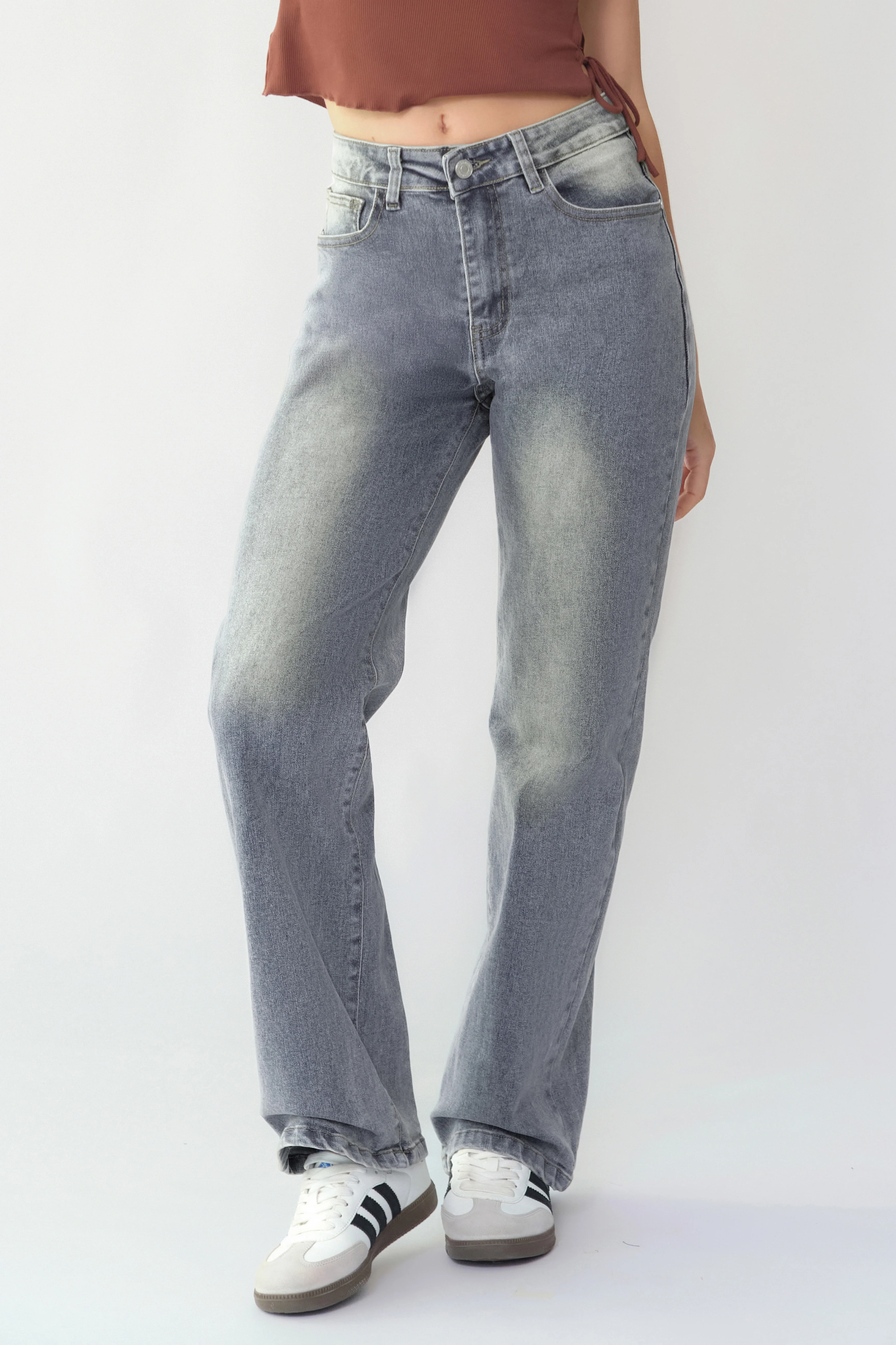 KATCH ME Street Style Versatile High Waist Wide Leg Stretch Jeans - Image 6