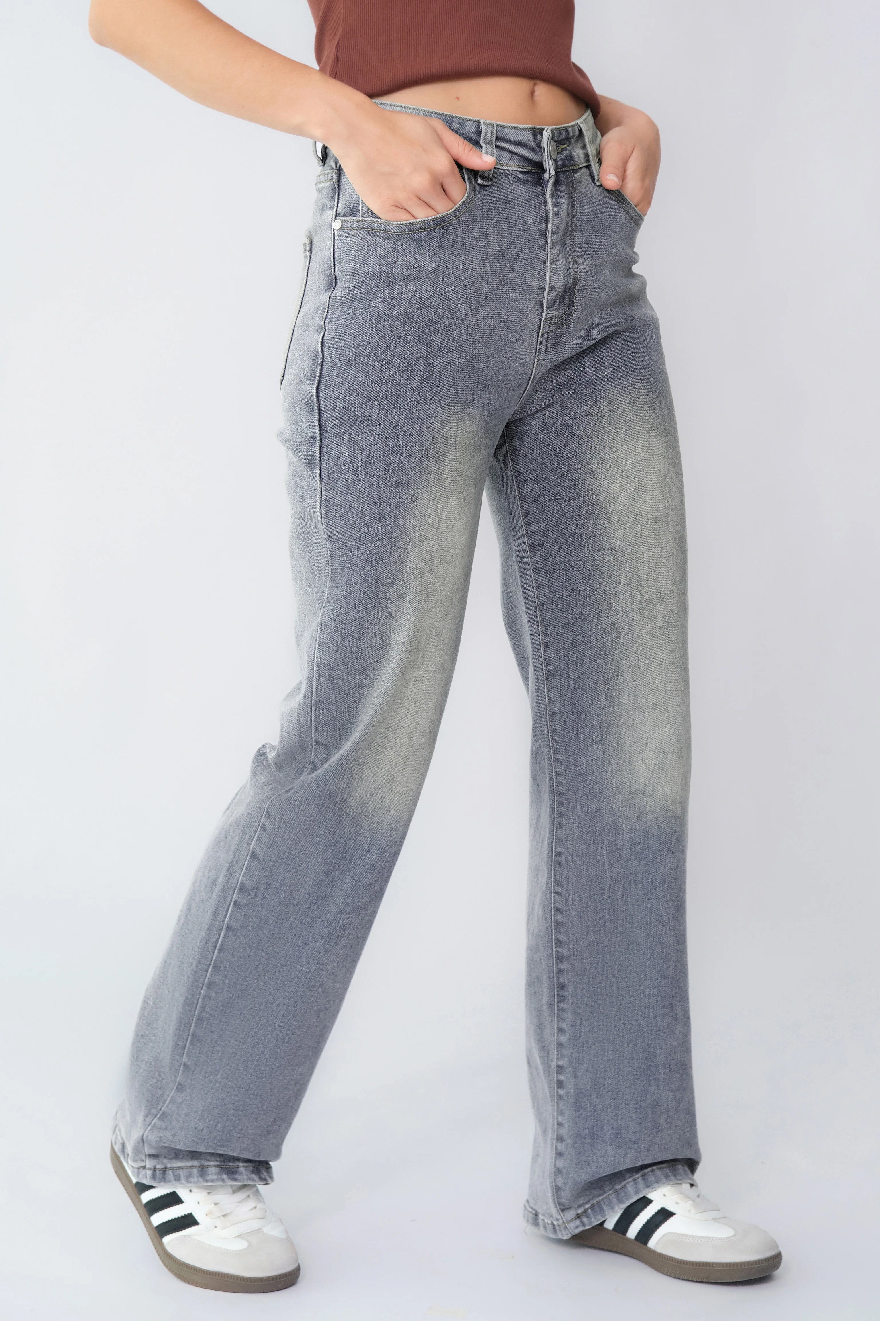KATCH ME Street Style Versatile High Waist Wide Leg Stretch Jeans - Image 7