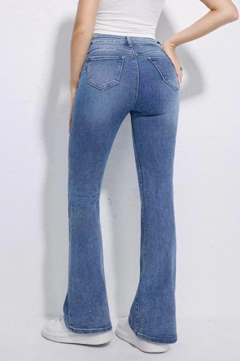 KATCH ME Stretch Durable Denim High Waist Flared Jeans - Image 4