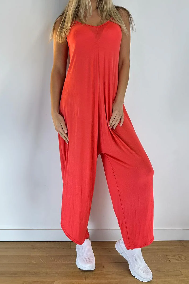 KATCH ME Stretchy Plain Thin Strap Low Neckline Wide Leg Jumpsuit - Image 8