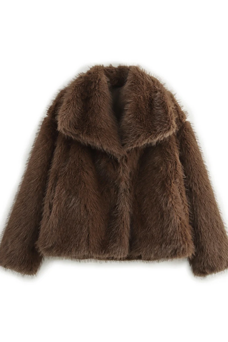 KATCH ME Thermal Fuzzy Solid Color Wide Lapel Snap Closure Oversize Outerwear - Image 3