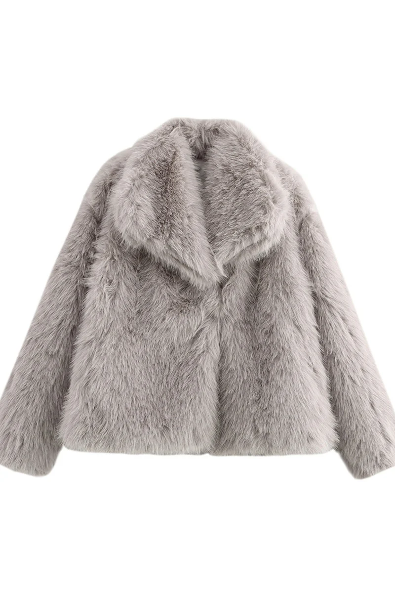 KATCH ME Thermal Fuzzy Solid Color Wide Lapel Snap Closure Oversize Outerwear - Image 4