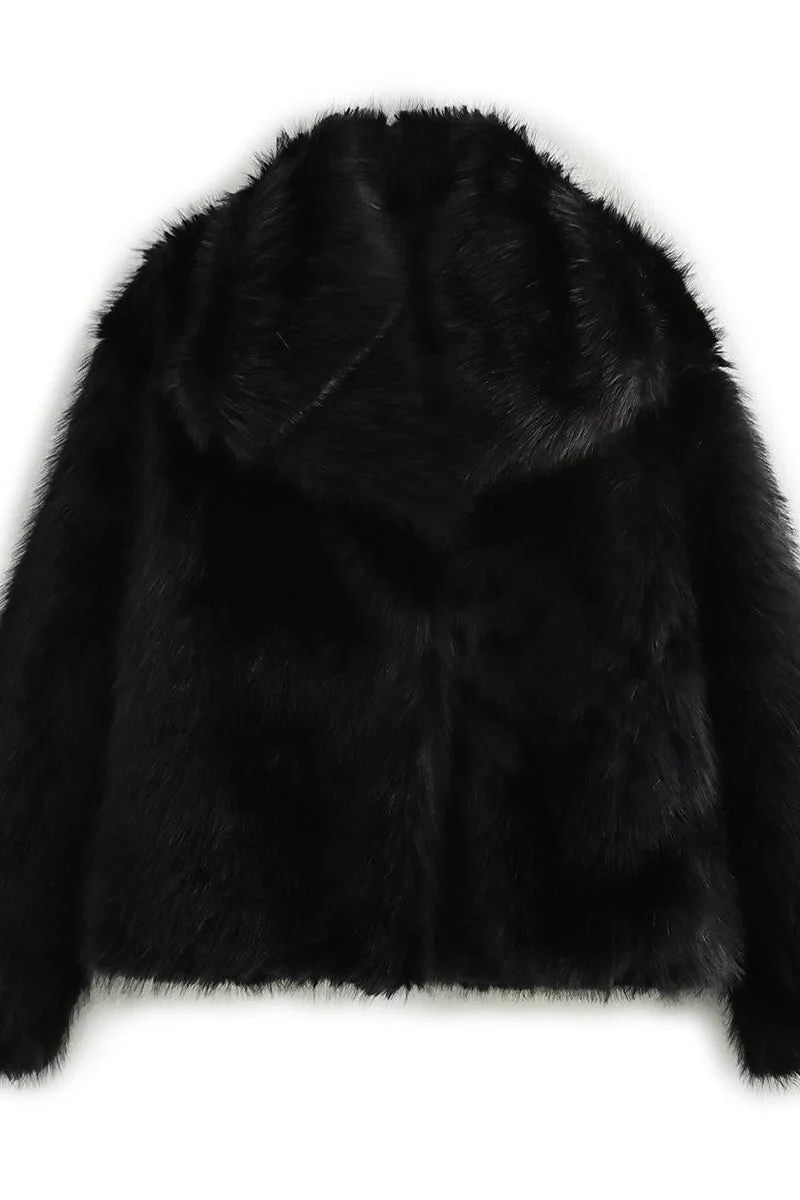 KATCH ME Thermal Fuzzy Solid Color Wide Lapel Snap Closure Oversize Outerwear - Image 5