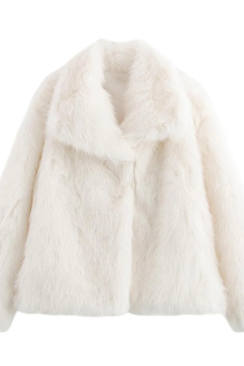 KATCH ME Thermal Fuzzy Solid Color Wide Lapel Snap Closure Oversize Outerwear - Image 6