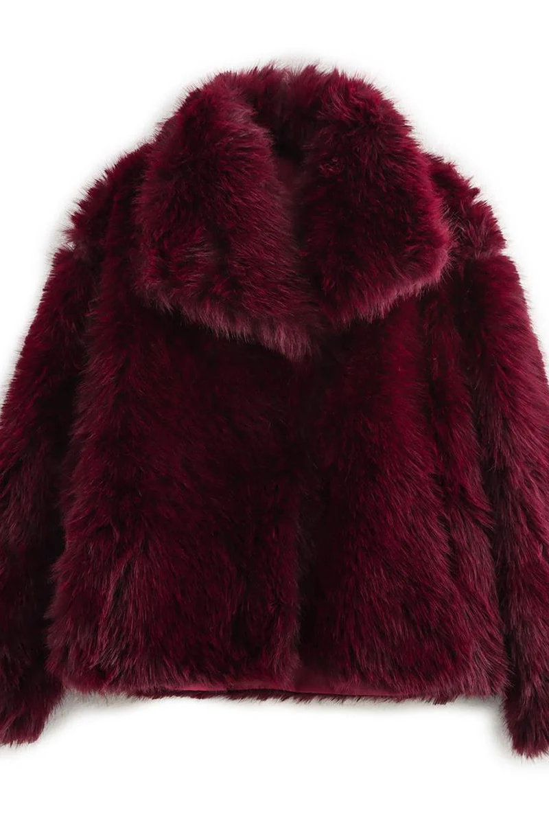 KATCH ME Thermal Fuzzy Solid Color Wide Lapel Snap Closure Oversize Outerwear - Image 7