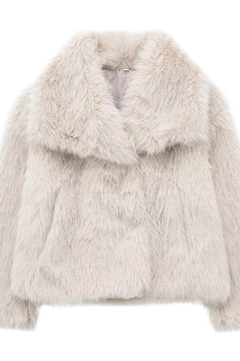 KATCH ME Thermal Fuzzy Solid Color Wide Lapel Snap Closure Oversize Outerwear - Image 8