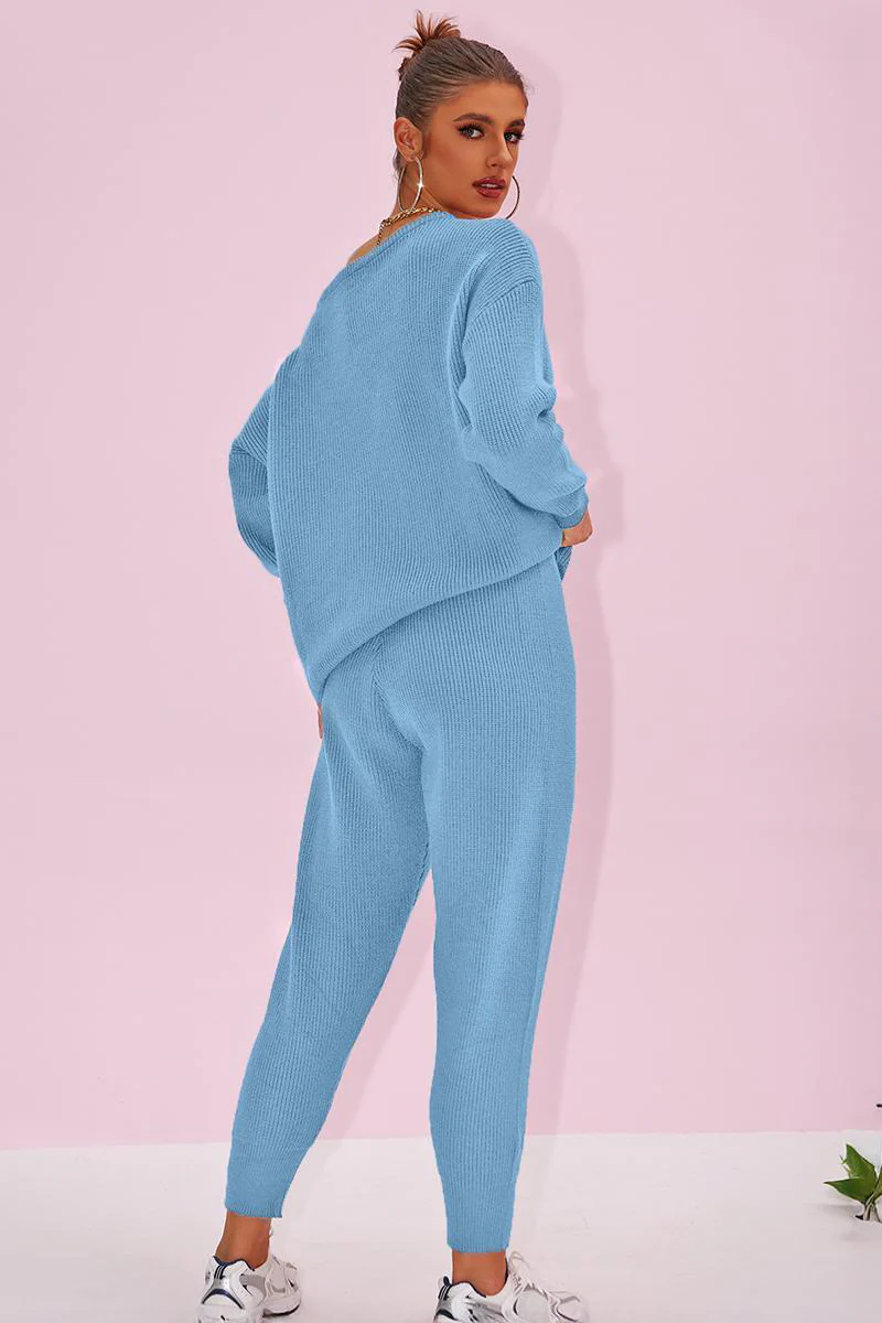 KATCH ME Sloping Shoulder Loose Sweater & Drawstring Skinny Trousers Co-ord Set - Image 2