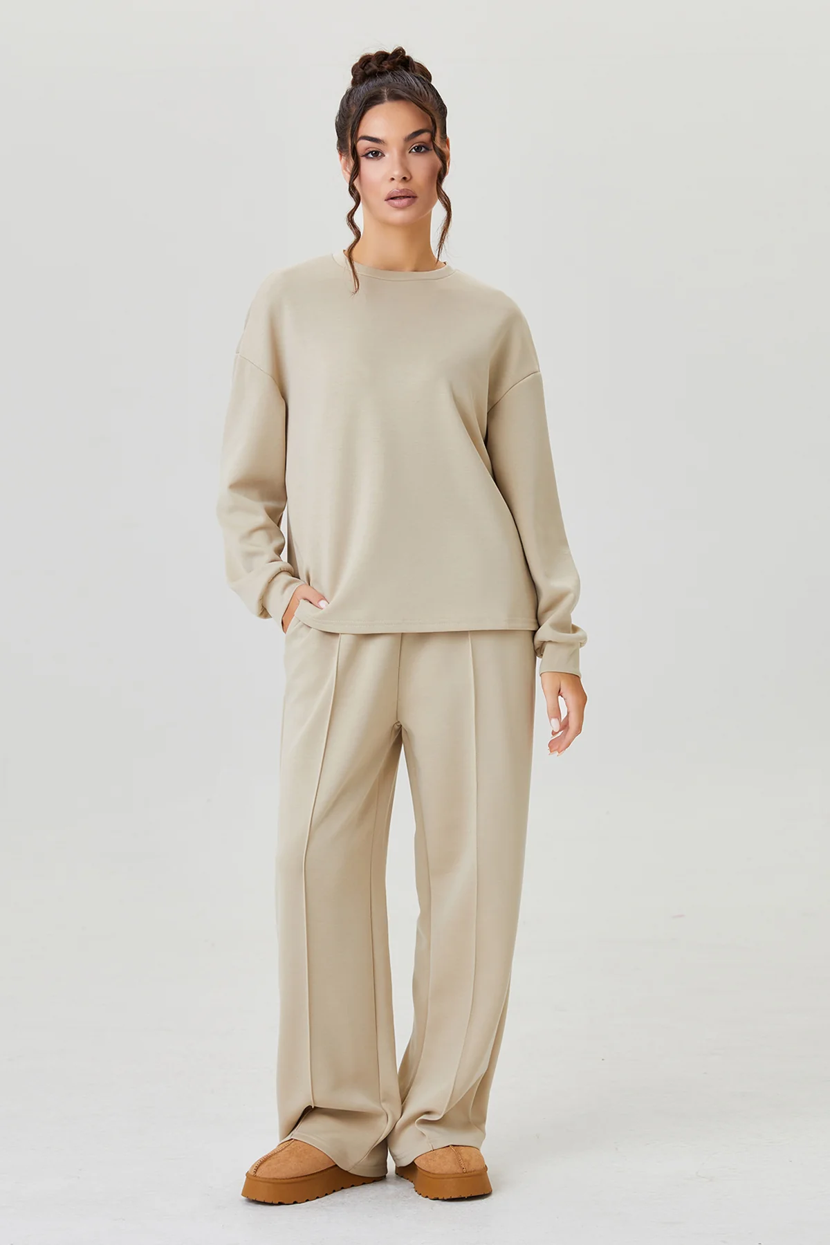 KATCH ME Round Neck Loose Top & Exposed Stitches Trousers Co-ord Set - Image 10