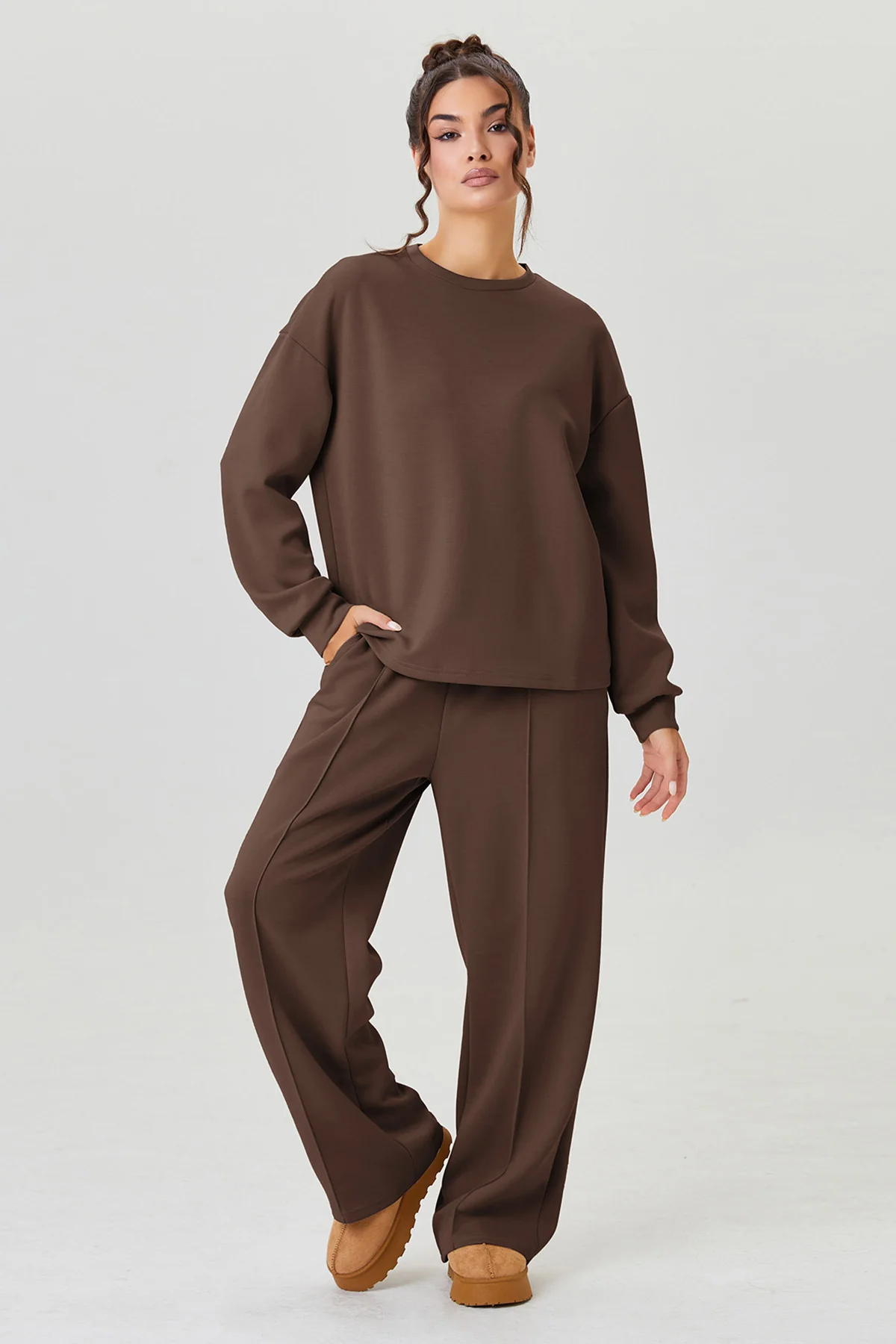 KATCH ME Round Neck Loose Top & Exposed Stitches Trousers Co-ord Set - Image 5