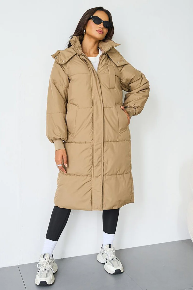 KATCH ME Solid Color Zip-Up Hooded Thermal Loose Winter Coat