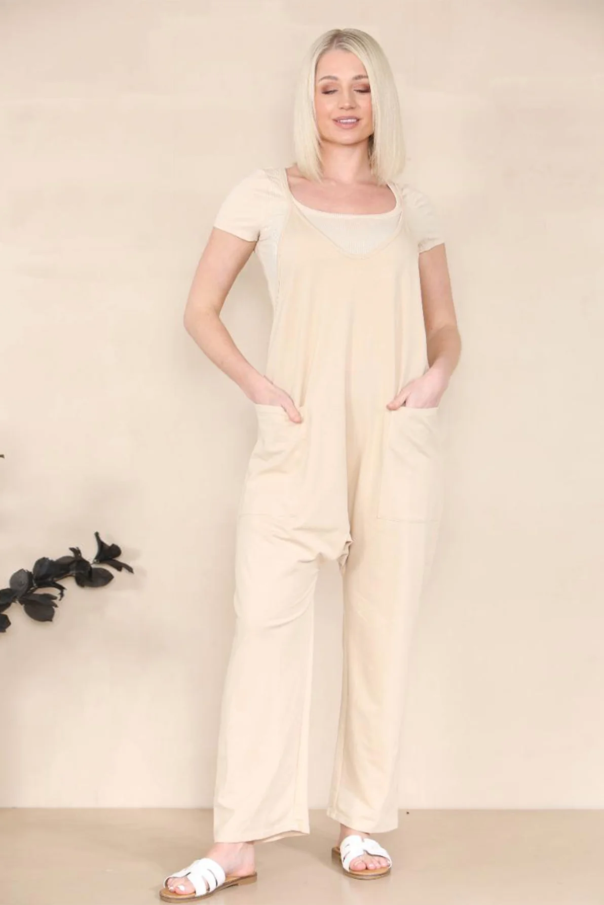 KATCH ME Solid Color Thin Strap Pocket Sleeveless Wide Leg Baggy Jumpsuit - Image 5