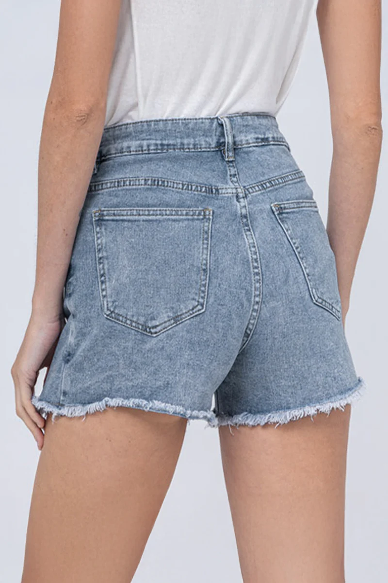 KATCH ME Layered High Waist Raw Hem Denim Skorts With Tassel Detail - Image 17