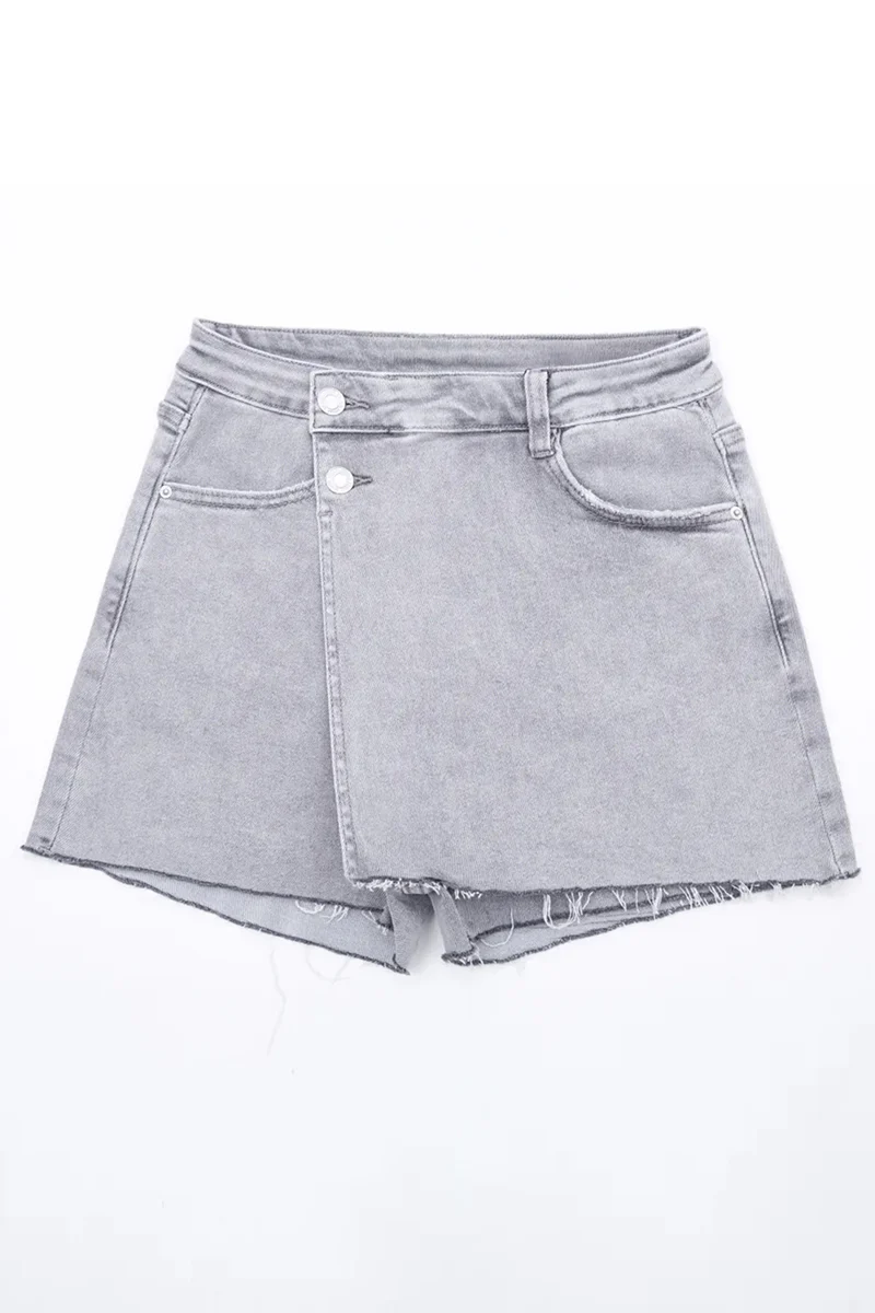 KATCH ME Layered High Waist Raw Hem Denim Skorts With Tassel Detail - Image 23