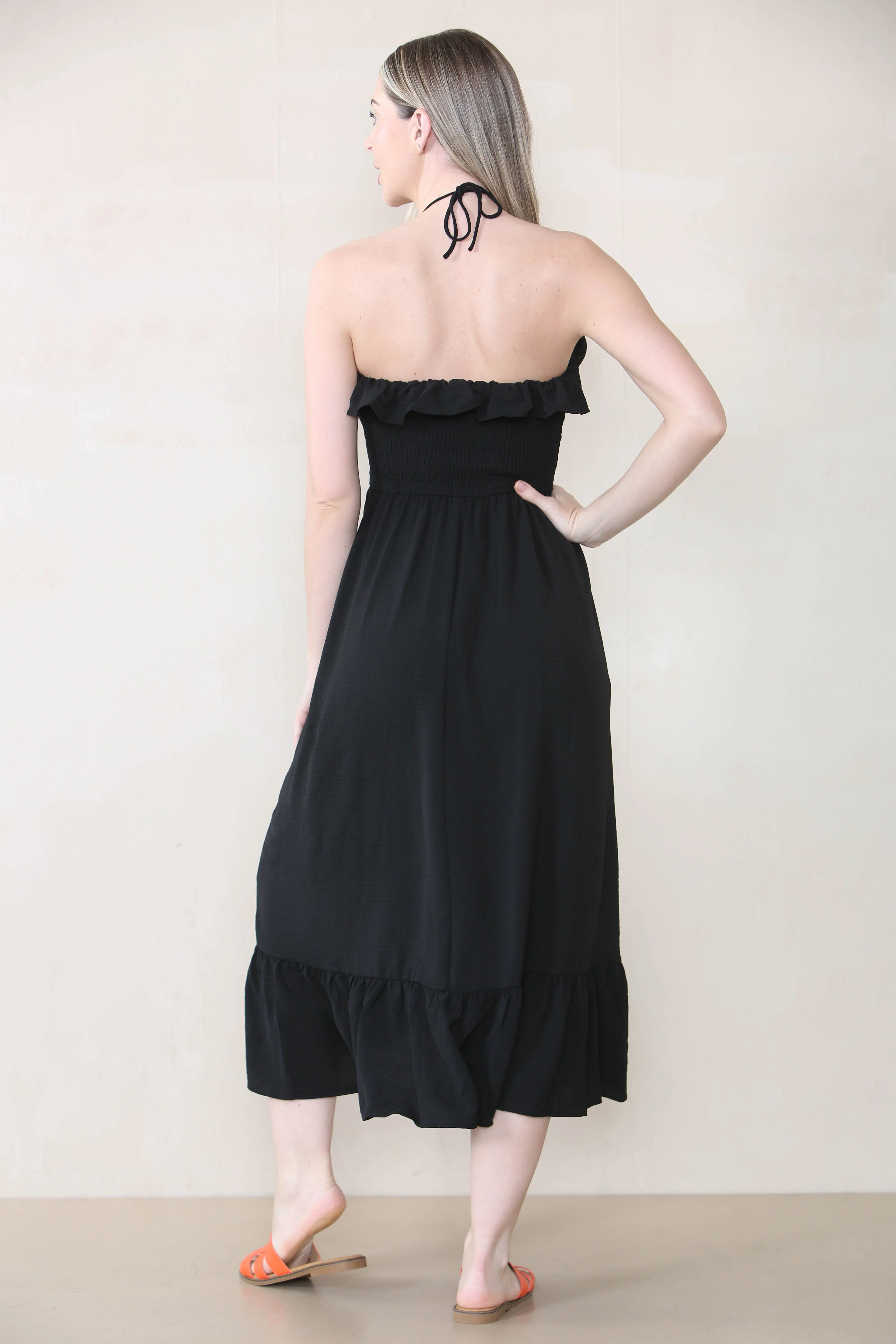 KATCH ME Plain Sleeveless Frill Front Tie Pleated Maxi Dress - Image 7