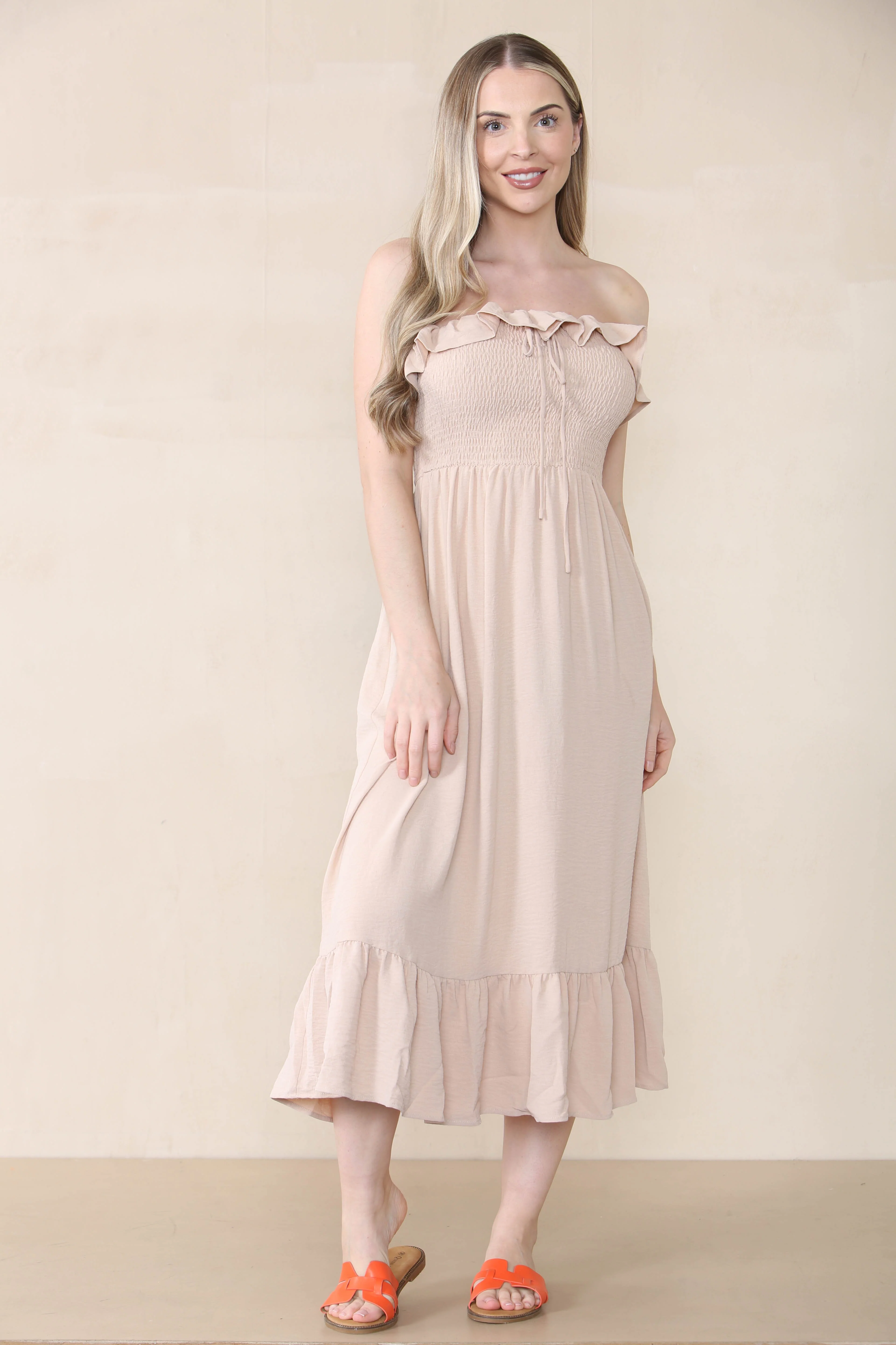 KATCH ME Plain Sleeveless Frill Front Tie Pleated Maxi Dress - Image 9