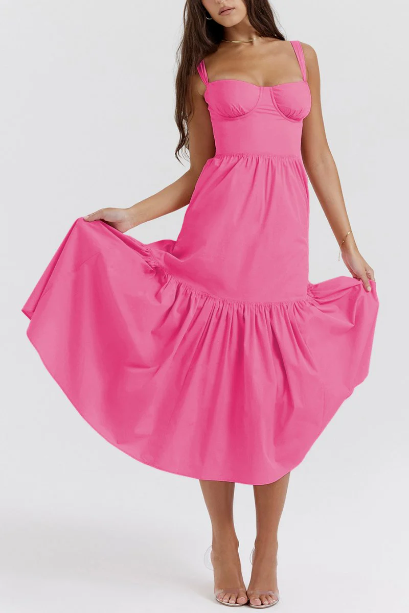 KATCH ME Thick Strap Pleated Pocket Slim Midi Dress - Image 5