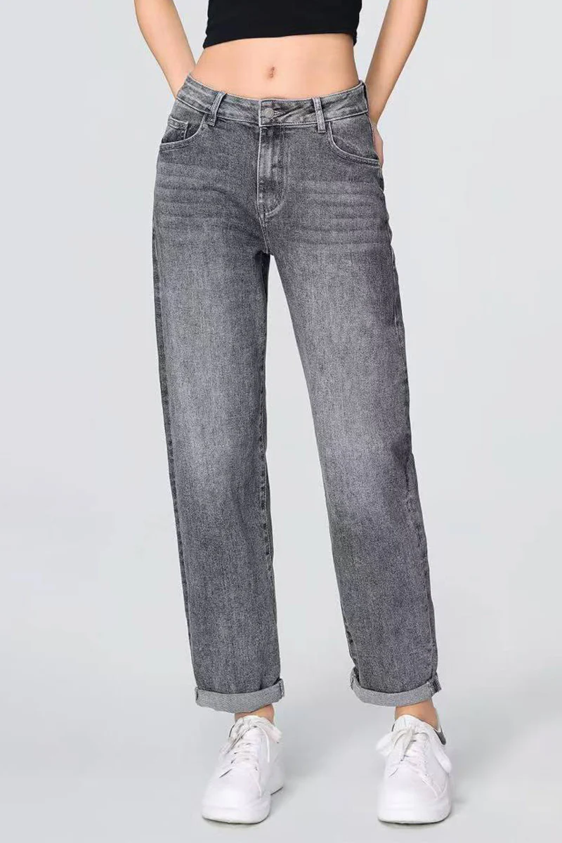 KATCH ME Mid-Rise Roll Cuff Wide-Leg Vintage Multi-Pocket Jeans - Image 5