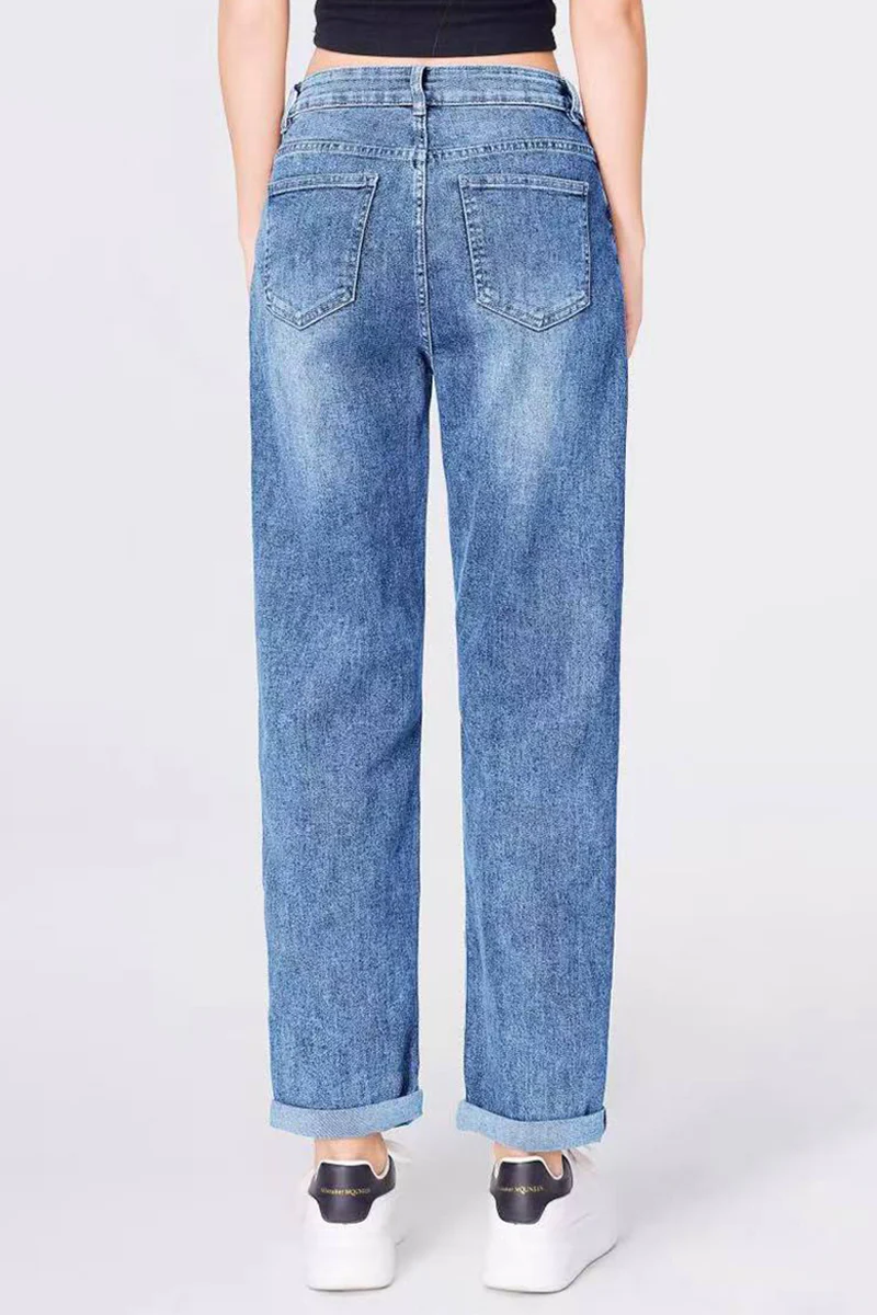 KATCH ME Mid-Rise Roll Cuff Wide-Leg Vintage Multi-Pocket Jeans - Image 8