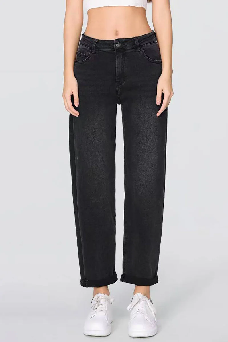 KATCH ME Mid-Rise Roll Cuff Wide-Leg Vintage Multi-Pocket Jeans - Image 9