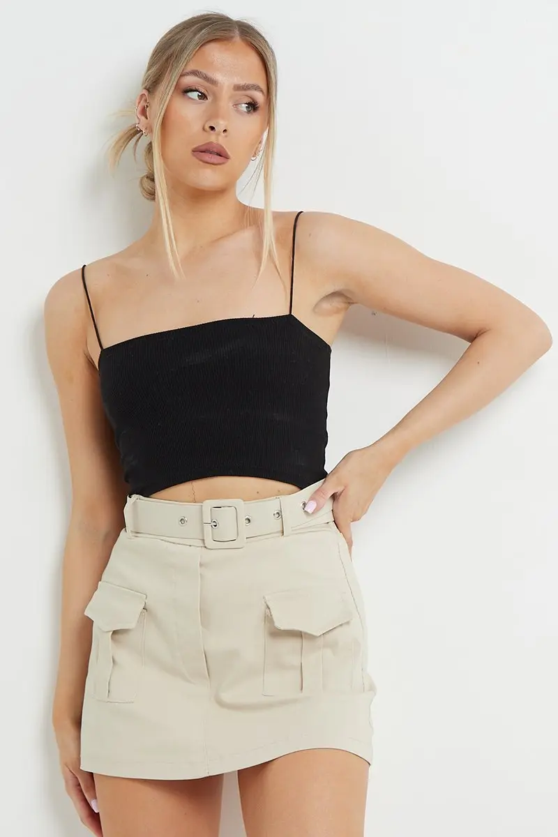 KATCH ME Minimalist High Waist Flap Pocket Belt Decor Skort - Image 3