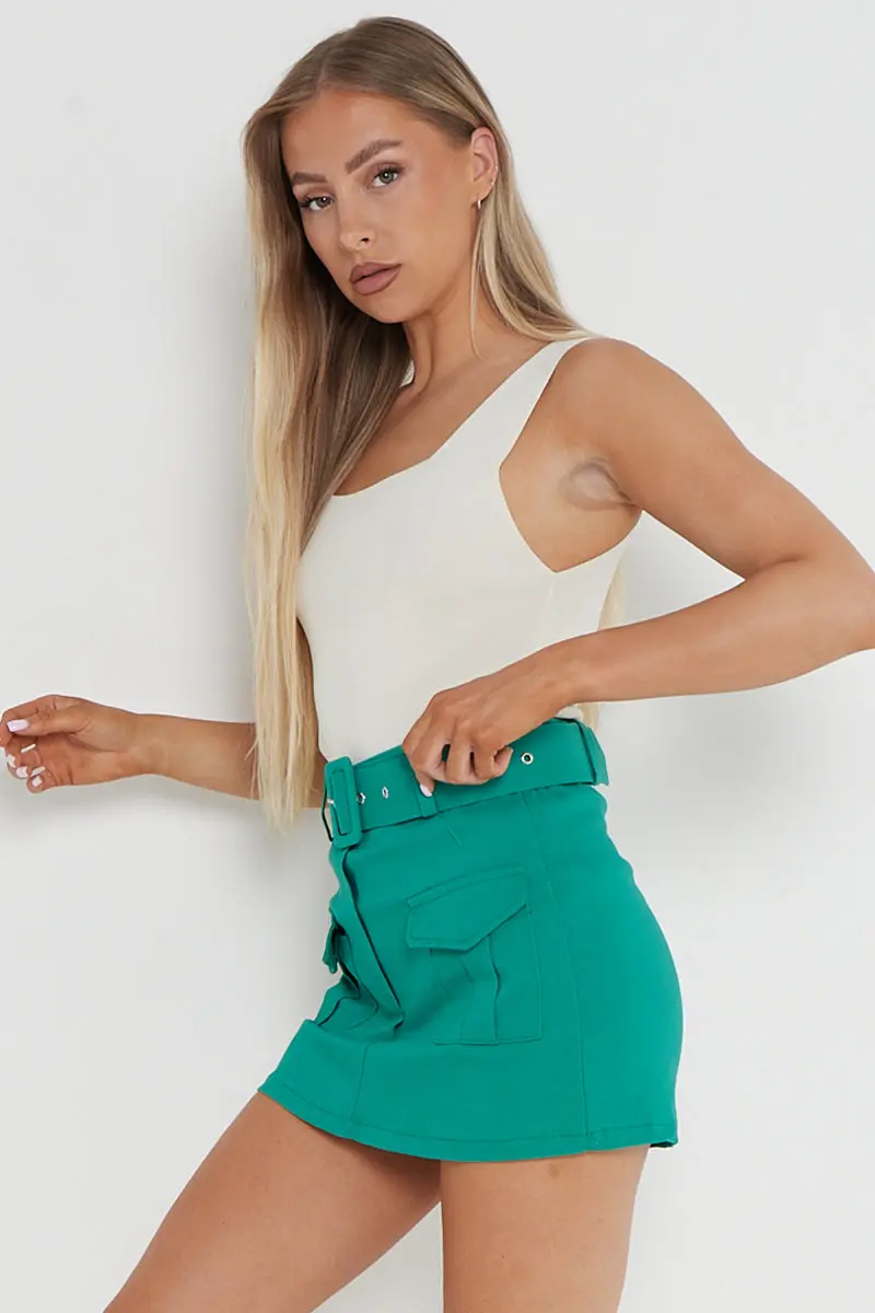 KATCH ME Minimalist High Waist Flap Pocket Belt Decor Skort - Image 9