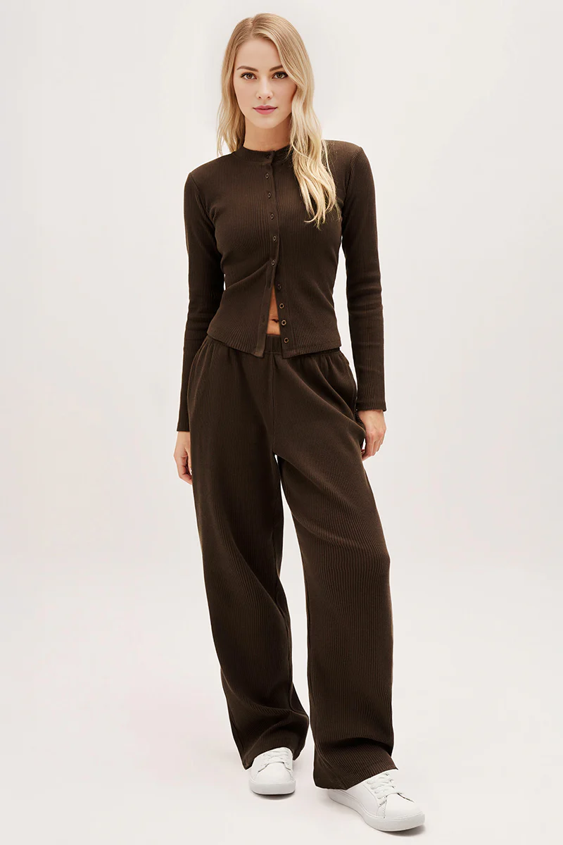 KATCH ME Solid Button-Up Wide-Leg Co-ord Set