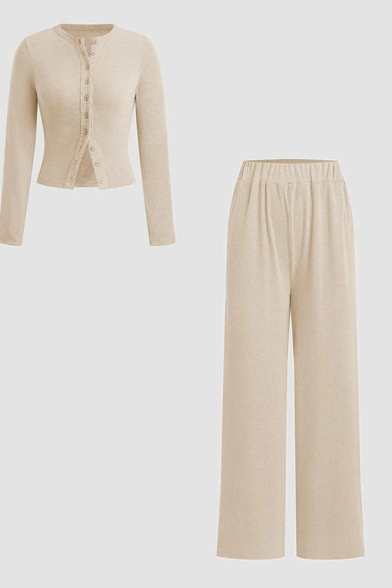 KATCH ME Solid Button-Up Wide-Leg Co-ord Set - Image 10