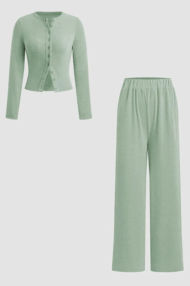 KATCH ME Solid Button-Up Wide-Leg Co-ord Set - Image 11