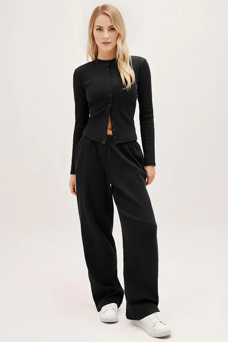 KATCH ME Solid Button-Up Wide-Leg Co-ord Set - Image 3