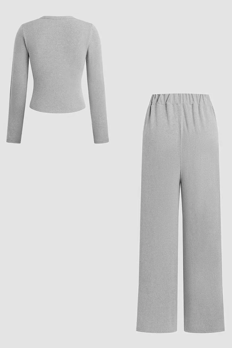 KATCH ME Solid Button-Up Wide-Leg Co-ord Set - Image 7