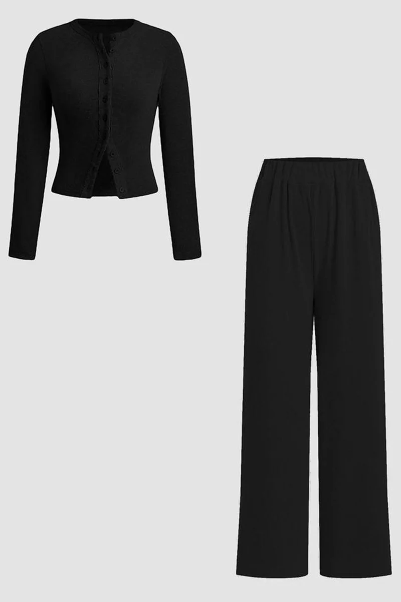 KATCH ME Solid Button-Up Wide-Leg Co-ord Set - Image 8