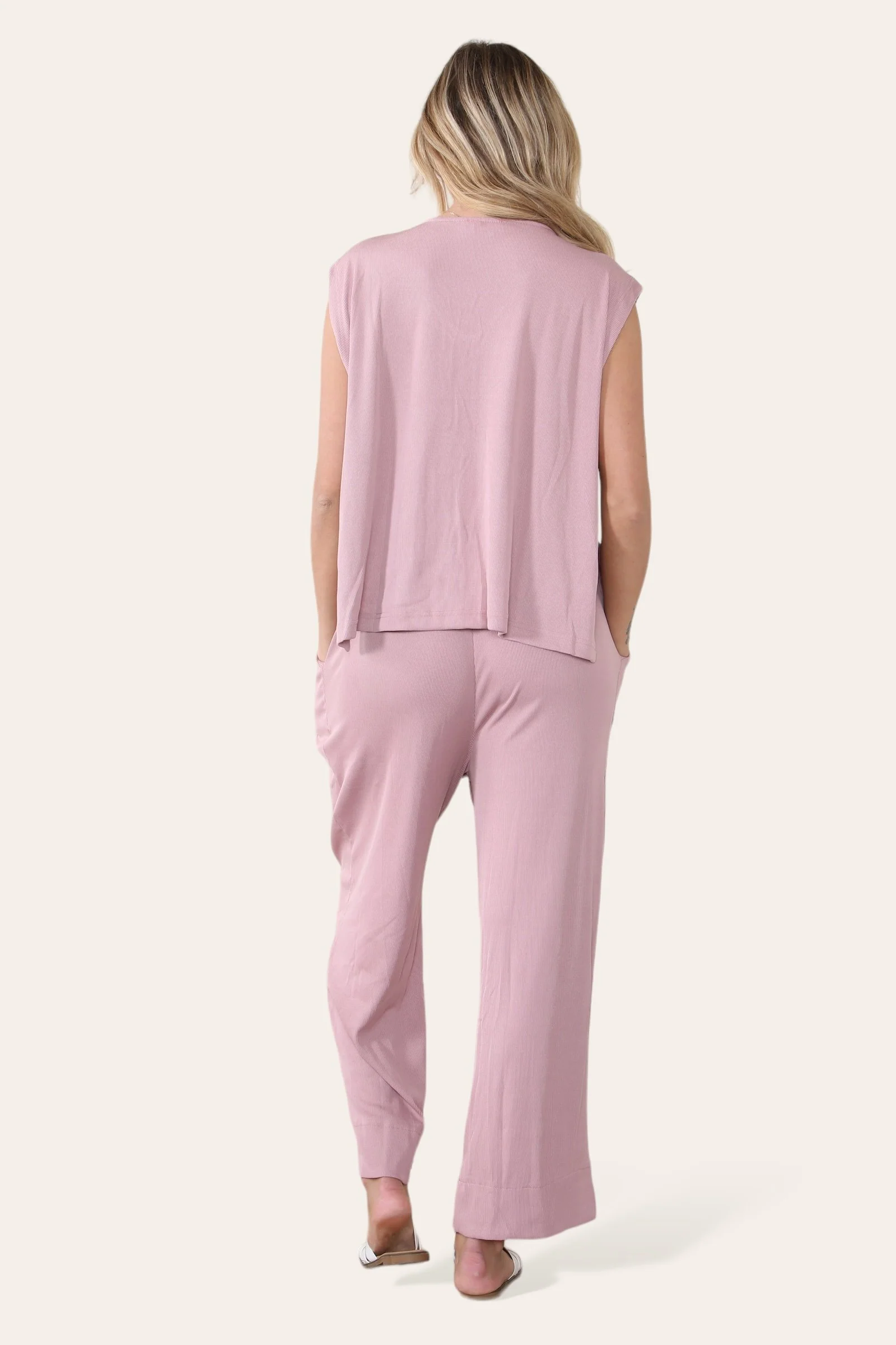 KATCH ME Minimalist V Neck Sleeveless Top Drawstring Trousers Co-ord Set - Image 4
