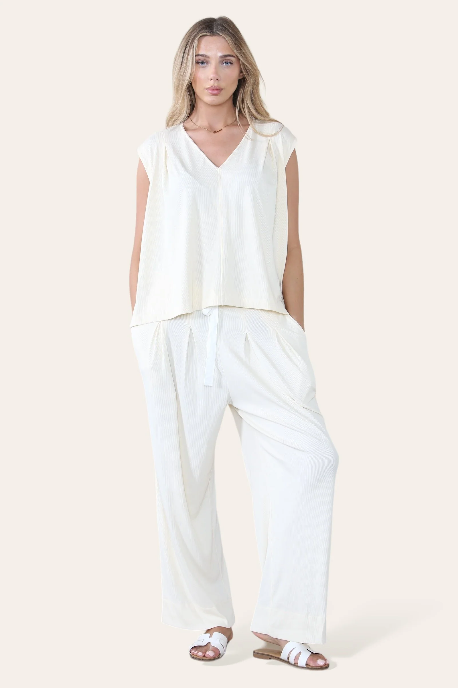 KATCH ME Minimalist V Neck Sleeveless Top Drawstring Trousers Co-ord Set - Image 6