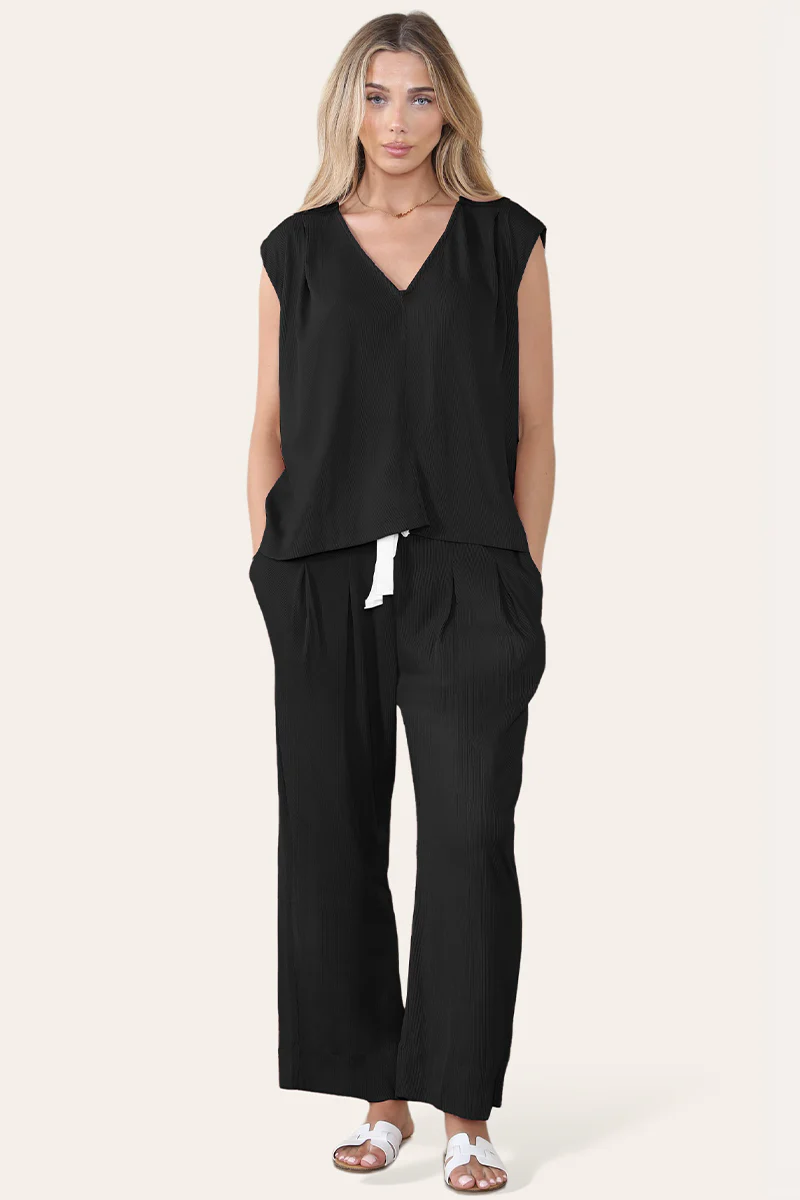 KATCH ME Minimalist V Neck Sleeveless Top Drawstring Trousers Co-ord Set - Image 7