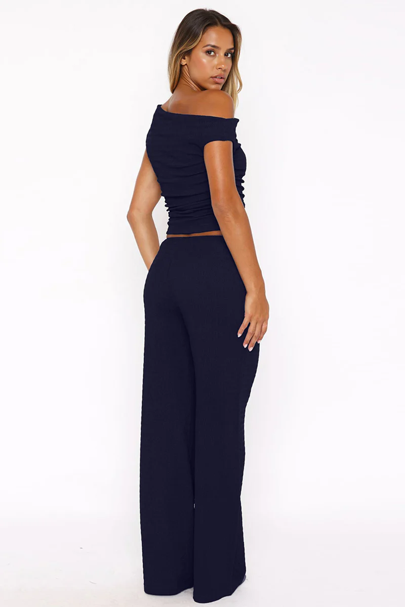 KATCH ME Solid Sloping Shoulder Shirred Slim Co-ord Set - Image 14