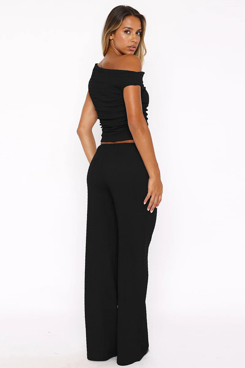 KATCH ME Solid Sloping Shoulder Shirred Slim Co-ord Set - Image 4
