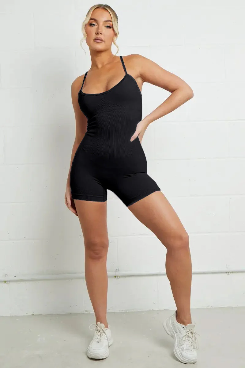 KATCH ME Sports Yoga Solid Thin Straps Seamless Playsuit - Image 7