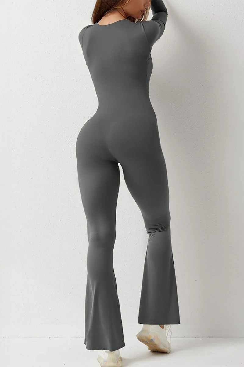 KATCH ME Square Neck Long Sleeve Seamless Shaping Flared Jumpsuit - Image 5
