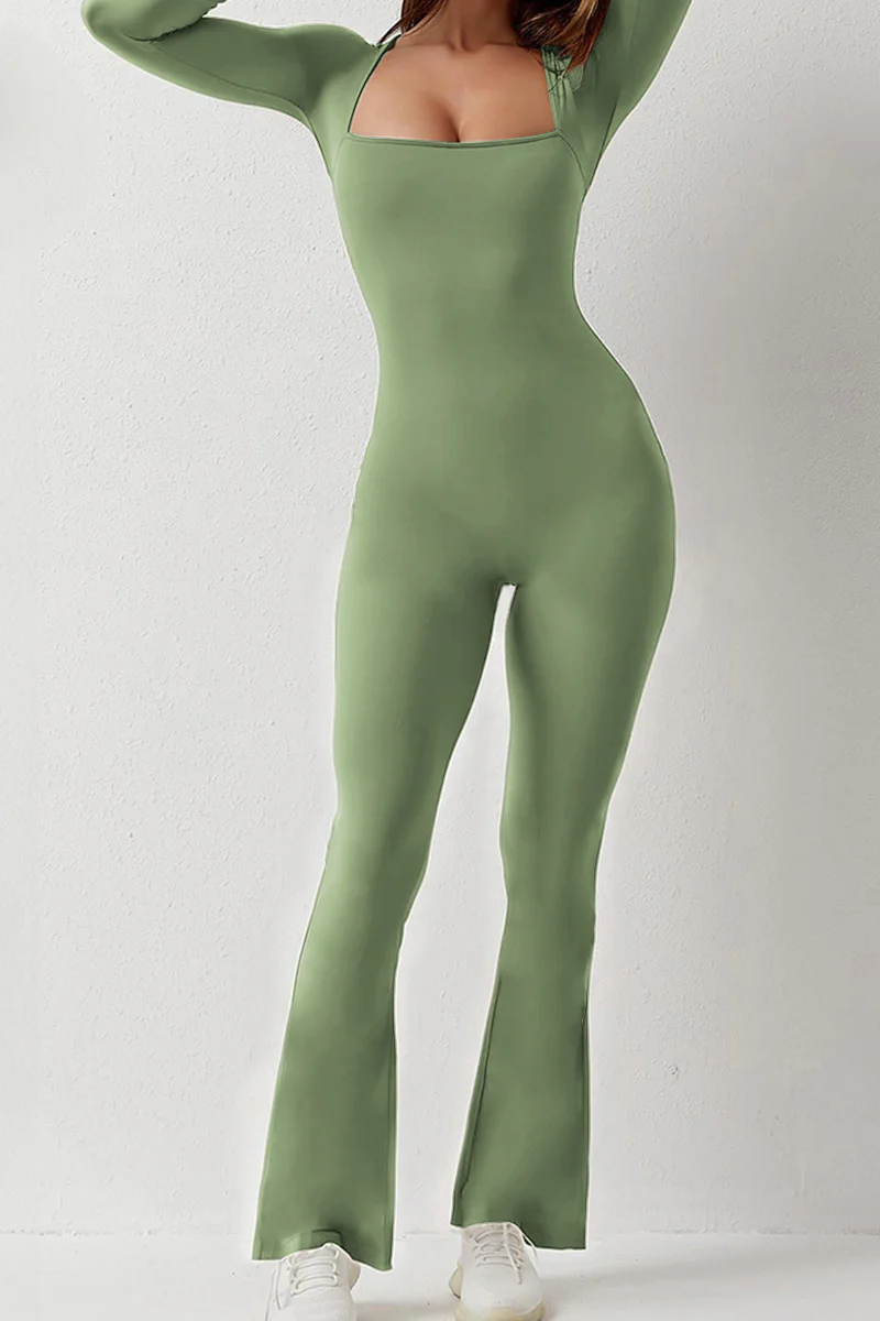 KATCH ME Square Neck Long Sleeve Seamless Shaping Flared Jumpsuit - Image 7
