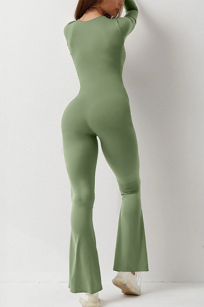 KATCH ME Square Neck Long Sleeve Seamless Shaping Flared Jumpsuit - Image 8
