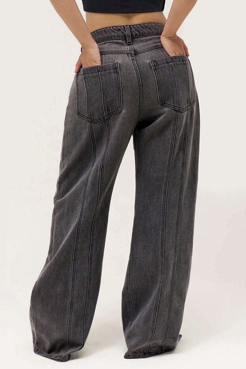 KATCH ME Mid-Rise Adjustable Button Wide Leg Jeans - Image 3