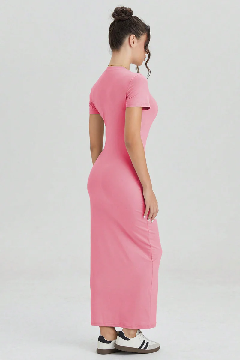 KATCH ME Plain Round Neck Short Sleeve Bodycon Maxi Dress - Image 10
