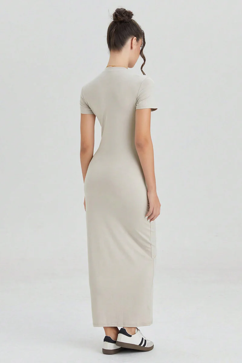 KATCH ME Plain Round Neck Short Sleeve Bodycon Maxi Dress - Image 6