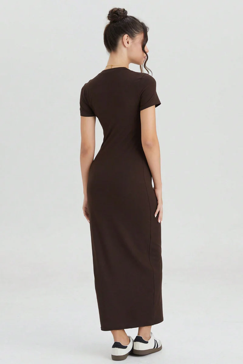 KATCH ME Plain Round Neck Short Sleeve Bodycon Maxi Dress - Image 7