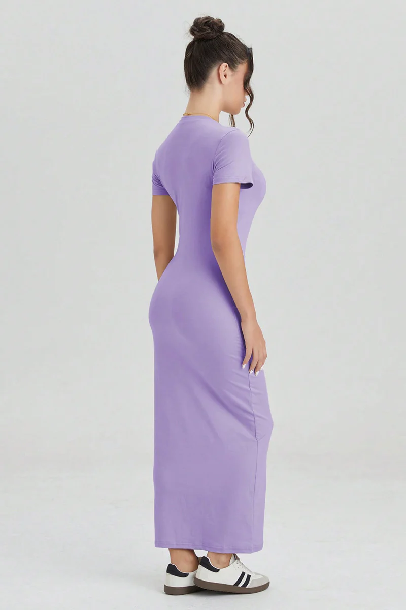 KATCH ME Plain Round Neck Short Sleeve Bodycon Maxi Dress - Image 9